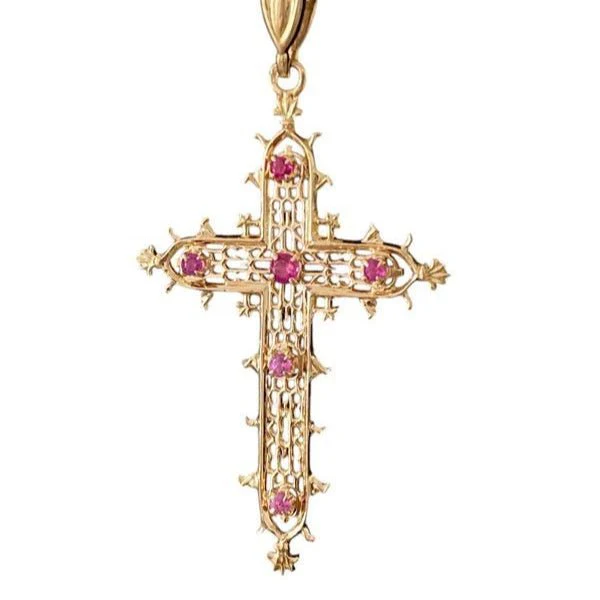 Cross Pendant yellow gold and ruby - Image 2