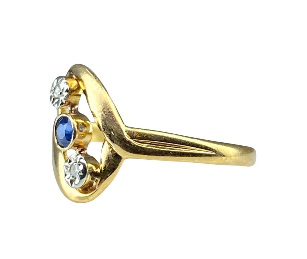 18k yellow gold sapphire and diamond ring - Image 3