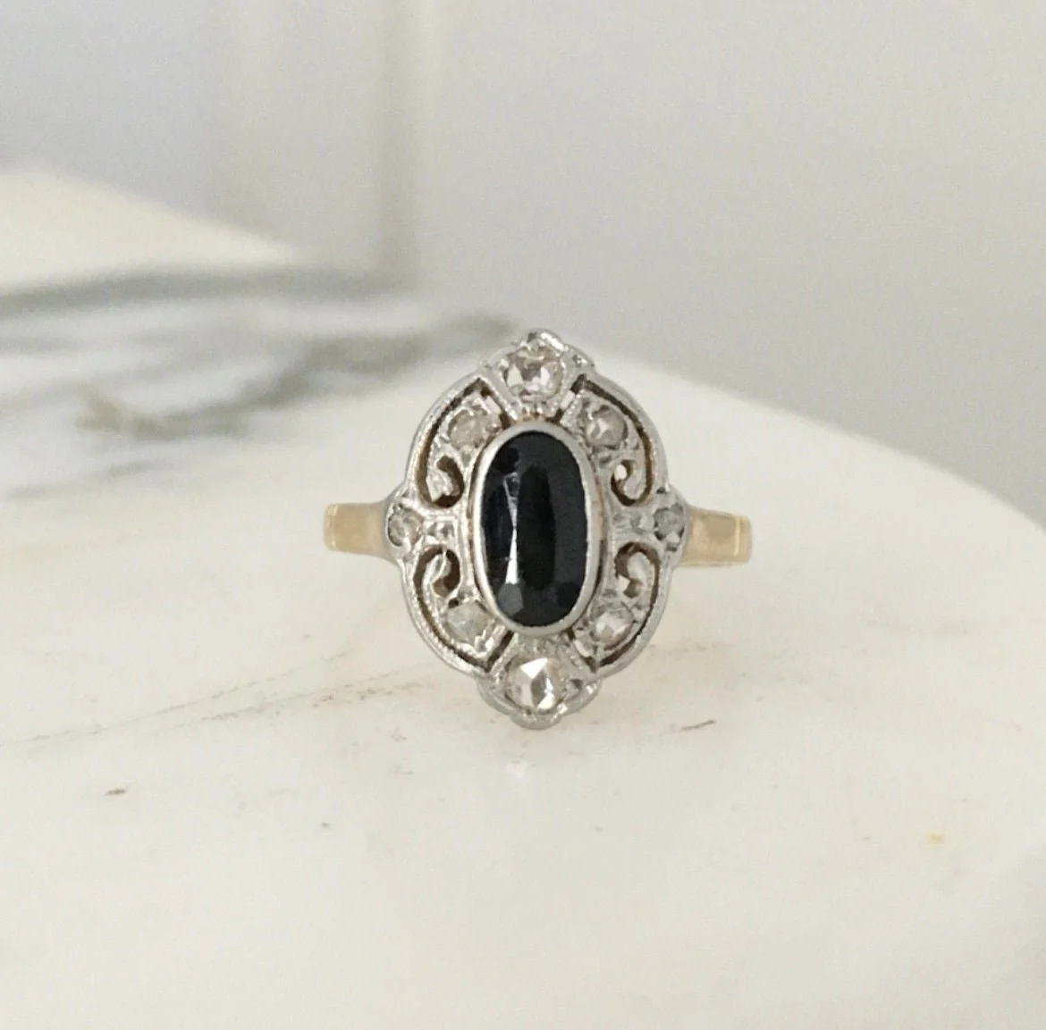 Belle Époque ring in 18K yellow gold and platinum - Image 3