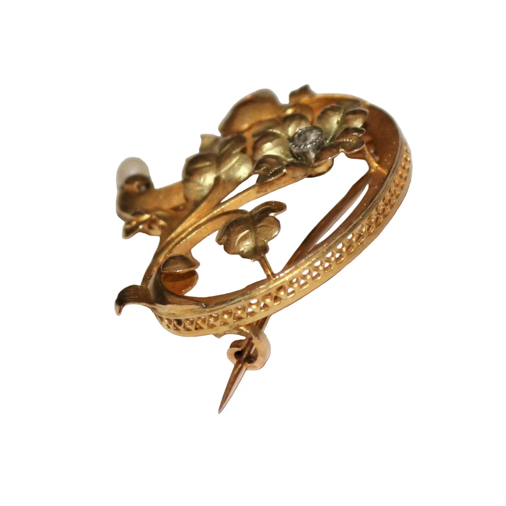 Clip brooch in yellow gold and pearl - Image 4