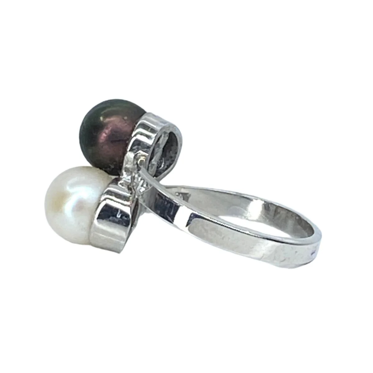 Ring YOU AND ME in white gold tahitian pearl and white pearl - Image 4