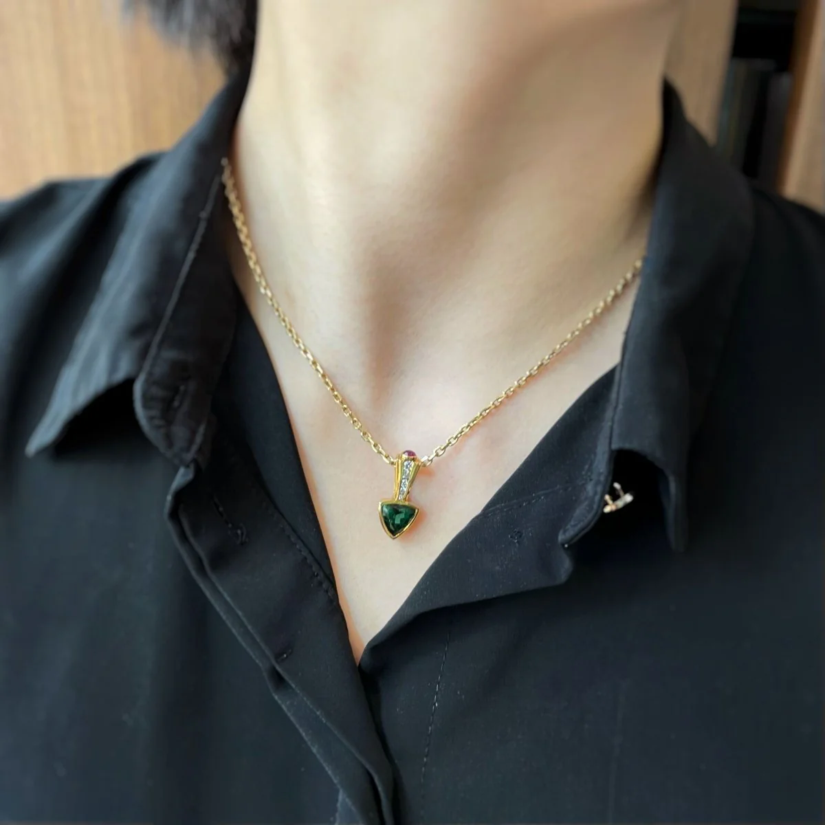 Pendant in yellow gold, tourmaline, ruby and diamonds - Image 6