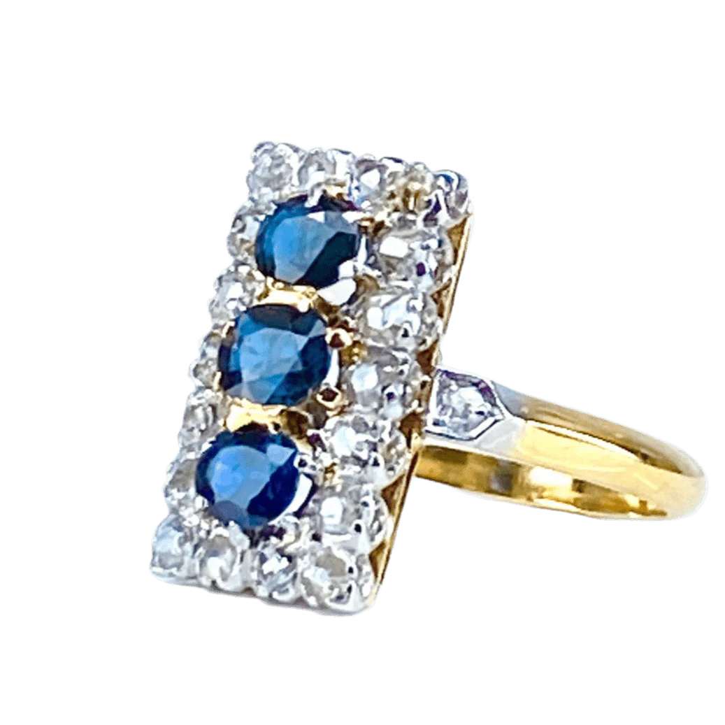 Ring at yellow gold, sapphires and diamonds - Image 3