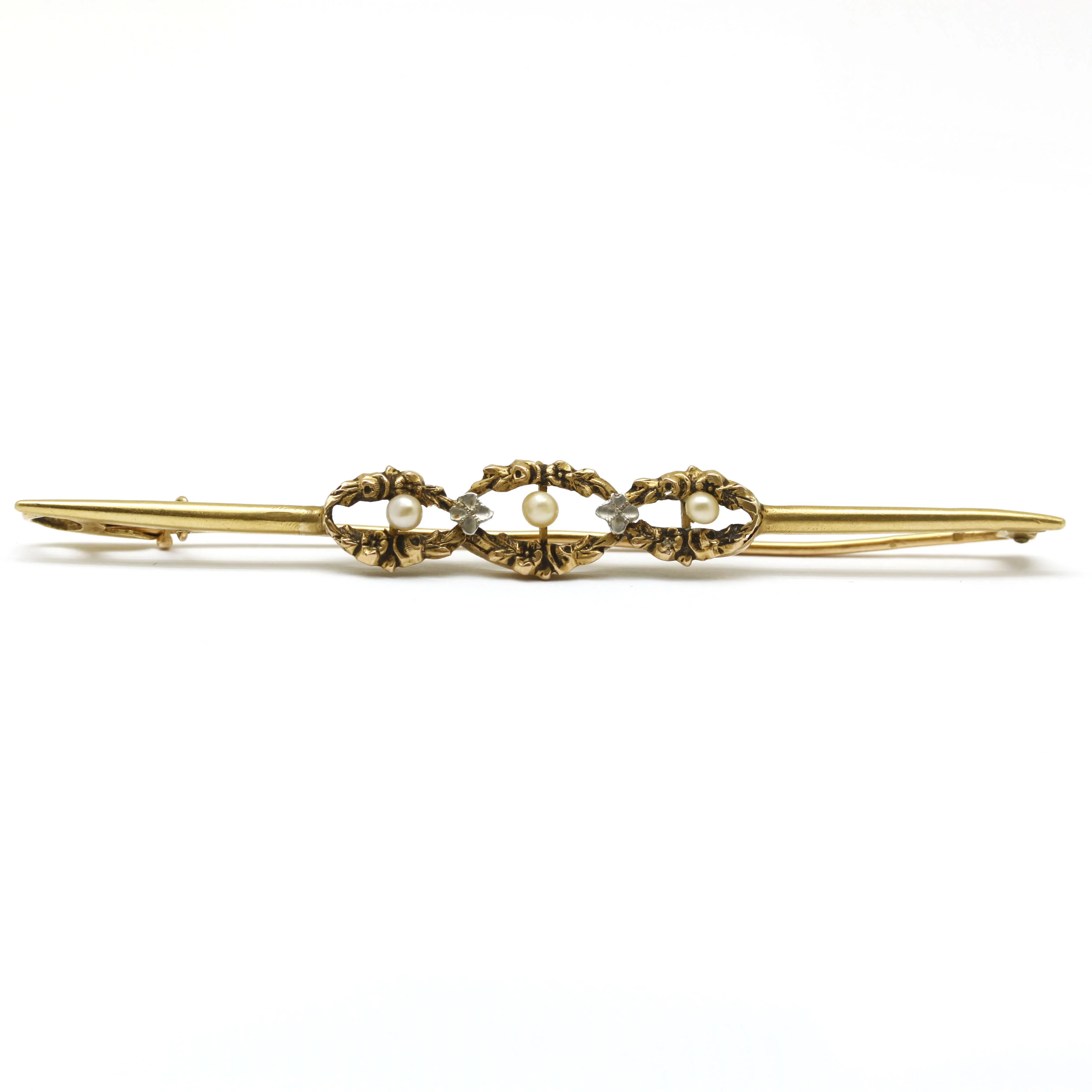 Barrette brooch - Early 20th Century - Gold and fine pearls