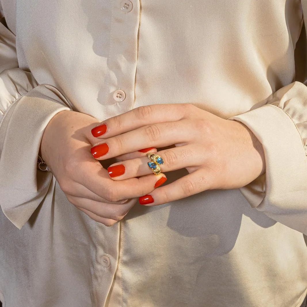 Ring Toi & Moi in yellow gold, topaz and diamonds - Image 2