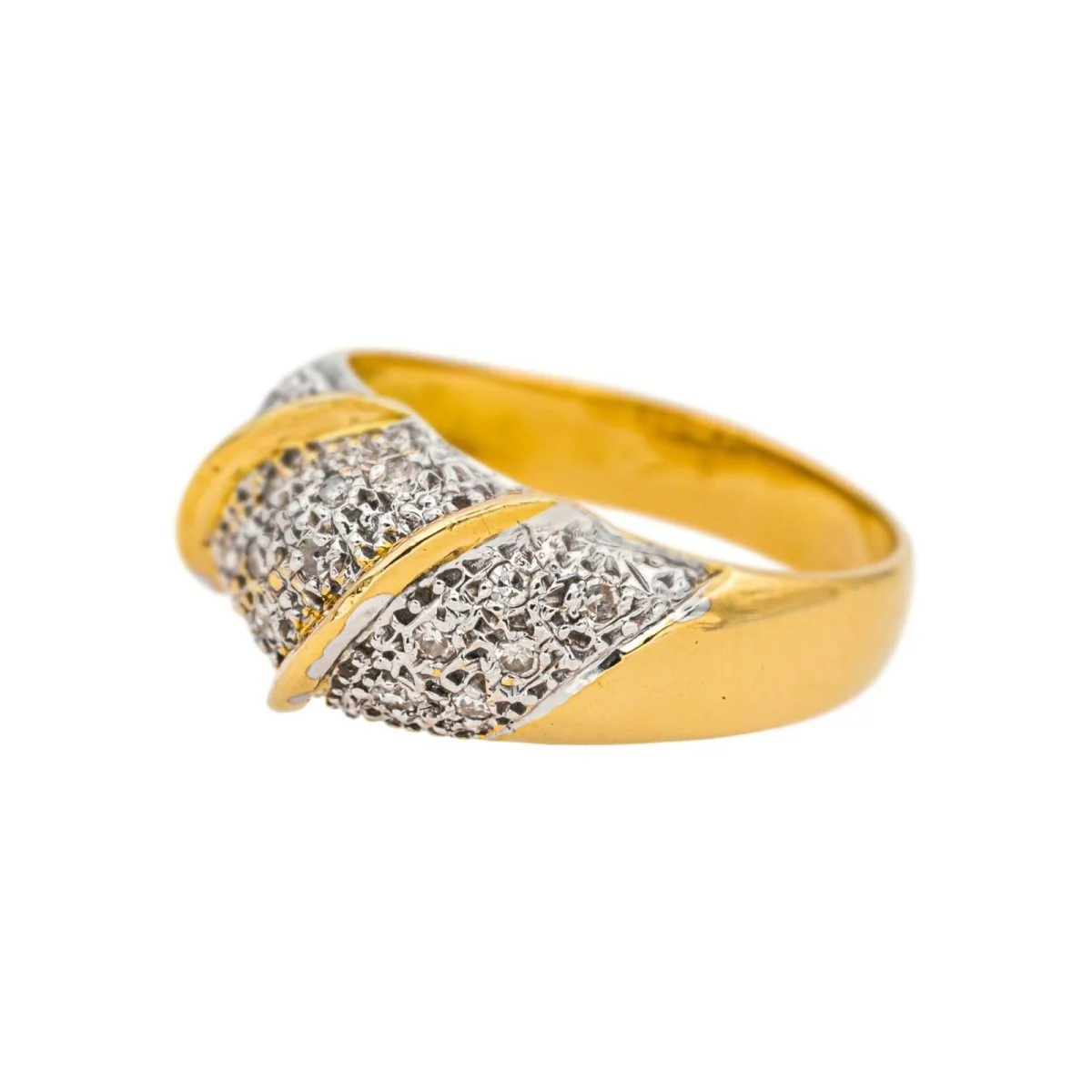 Pavé ring in white gold, yellow gold and diamonds - Image 4