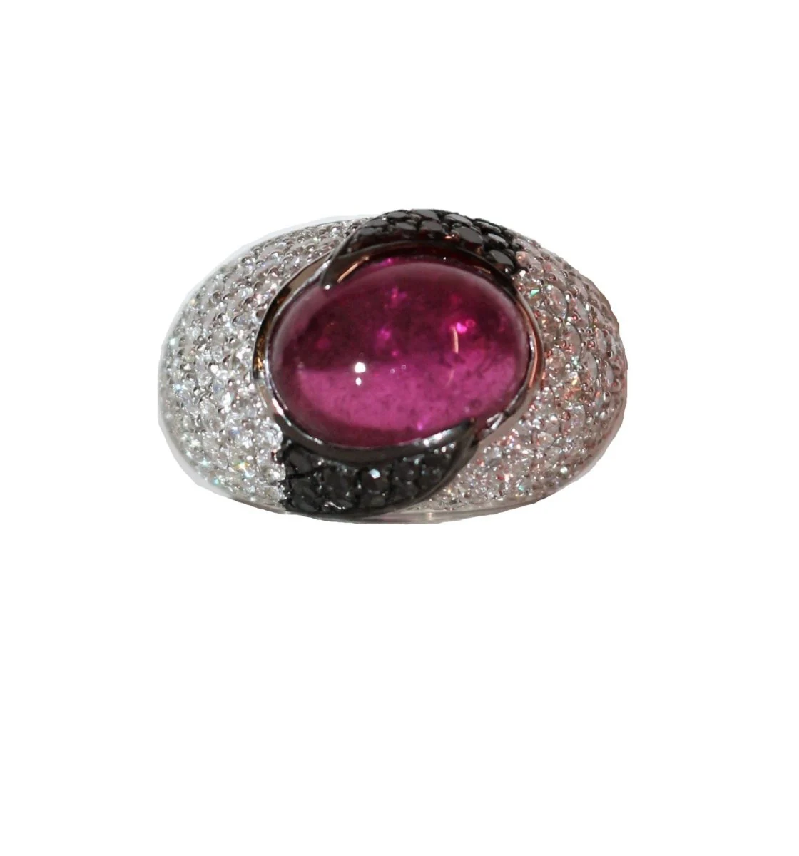 Cocktail ring in white gold, tourmaline and diamond