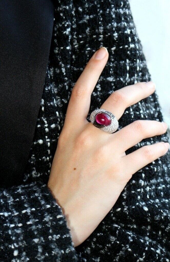 Cocktail ring in white gold, tourmaline and diamond - Image 2