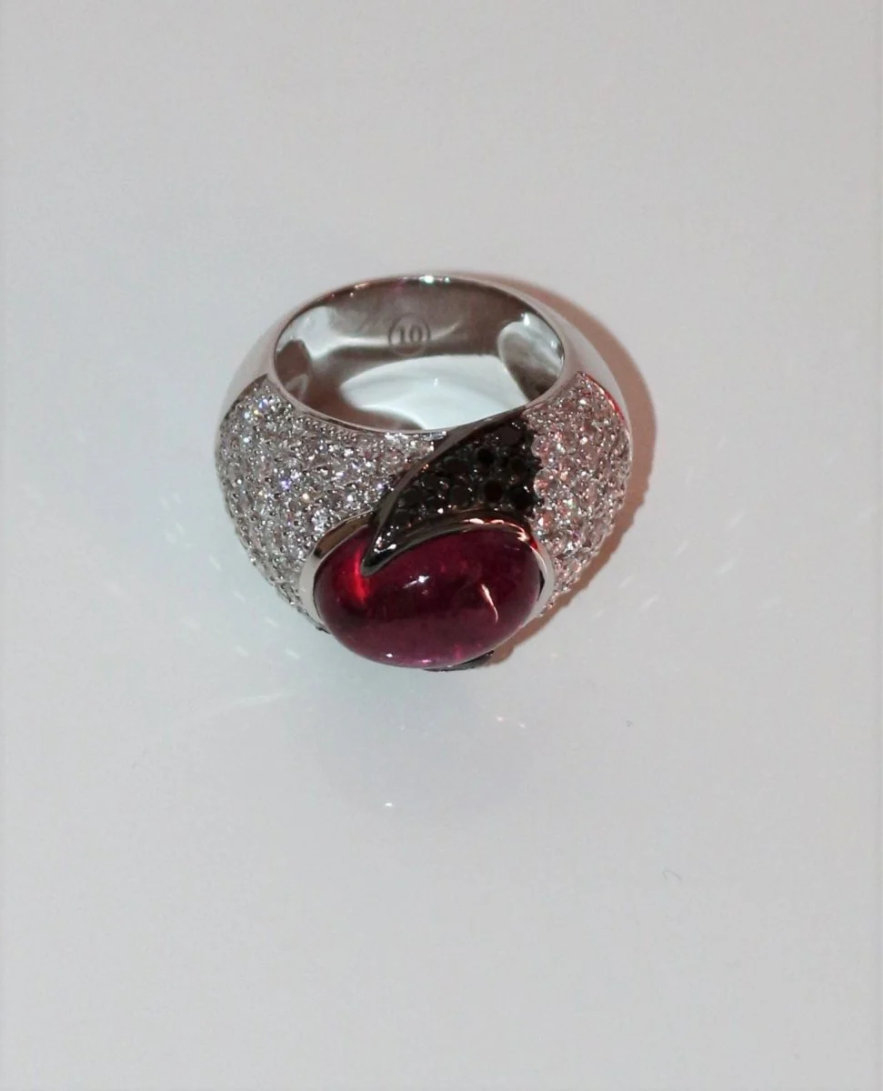 Cocktail ring in white gold, tourmaline and diamond - Image 4