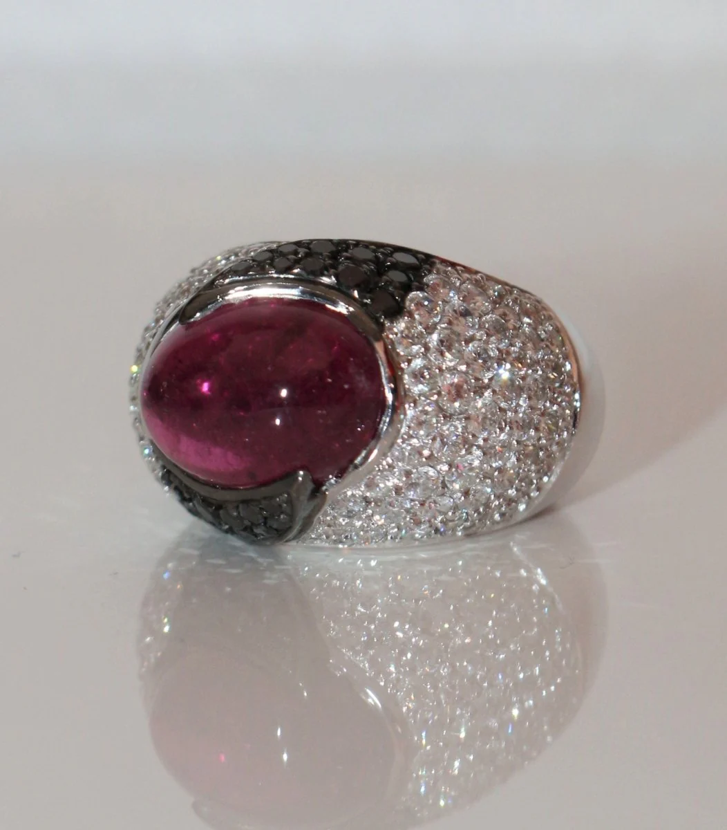Cocktail ring in white gold, tourmaline and diamond - Image 5
