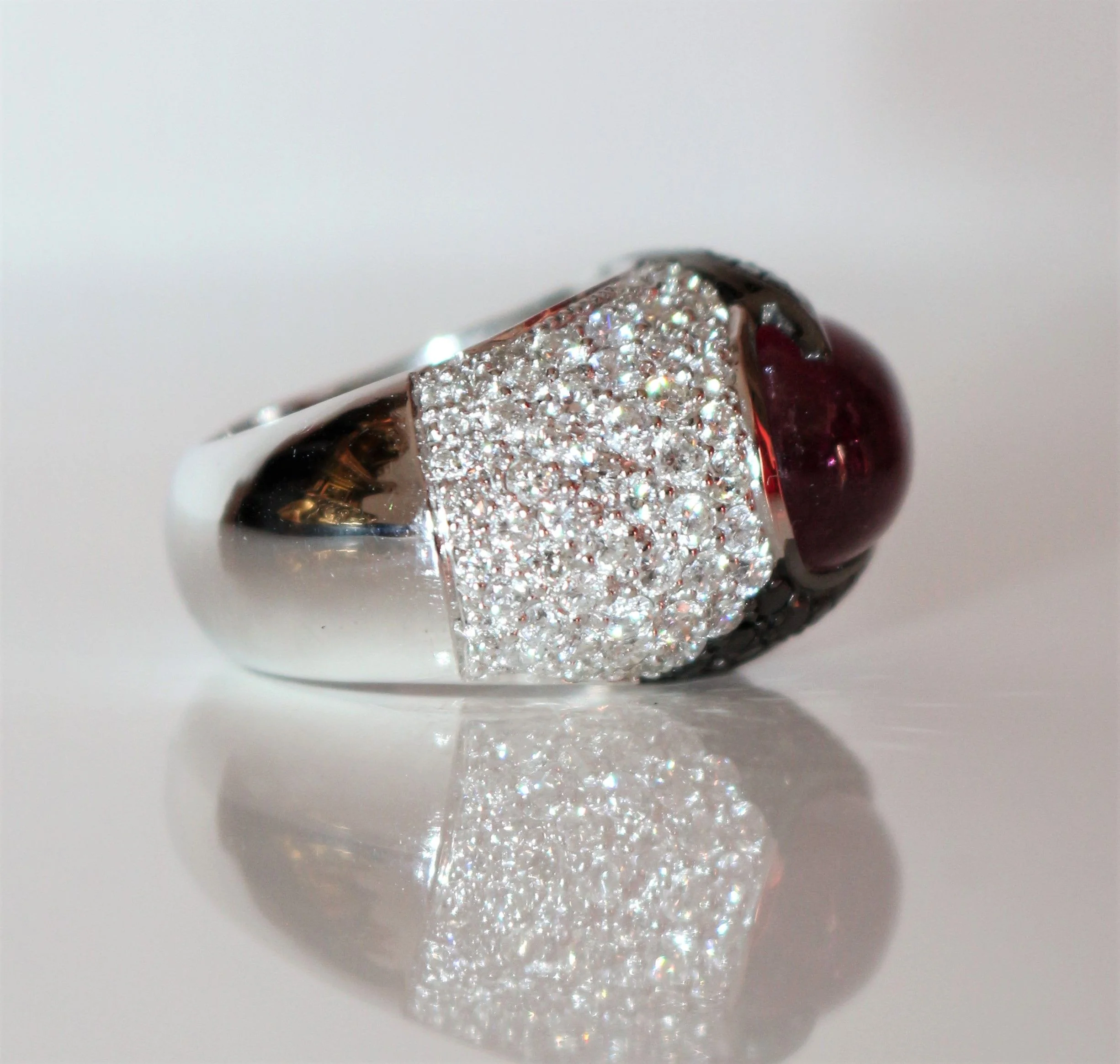 Cocktail ring in white gold, tourmaline and diamond - Image 6