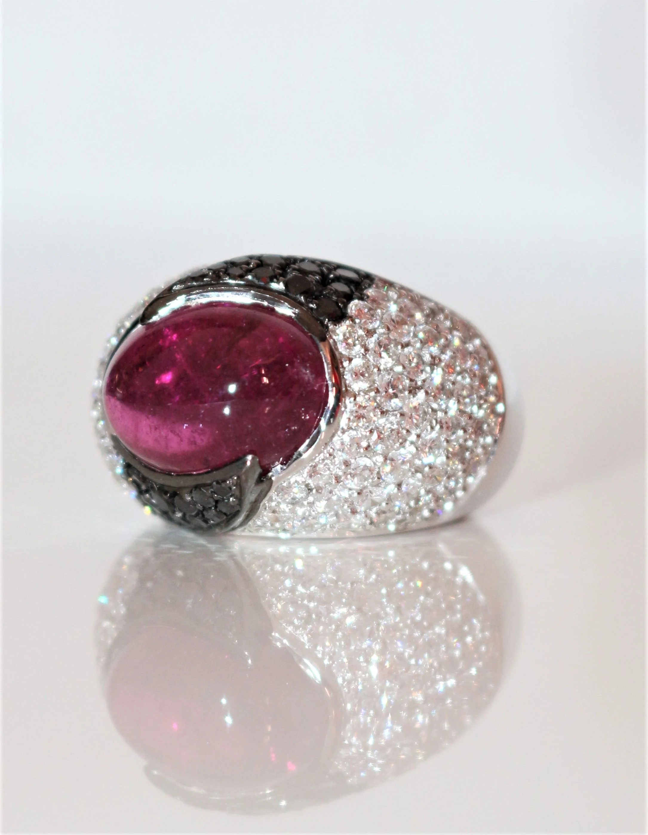 Cocktail ring in white gold, tourmaline and diamond - Image 7