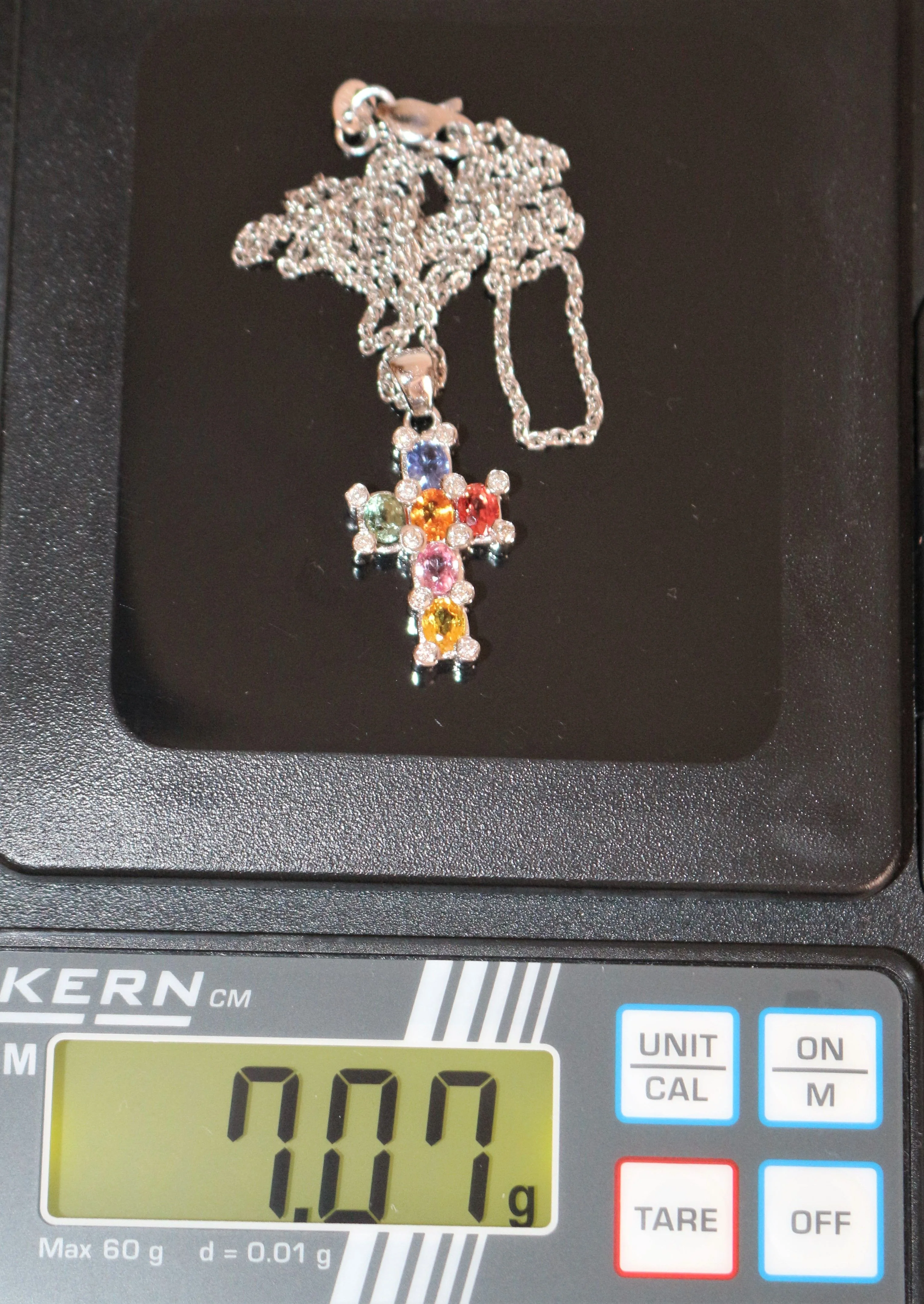 White Gold Sapphire Cross Necklace - Image 9