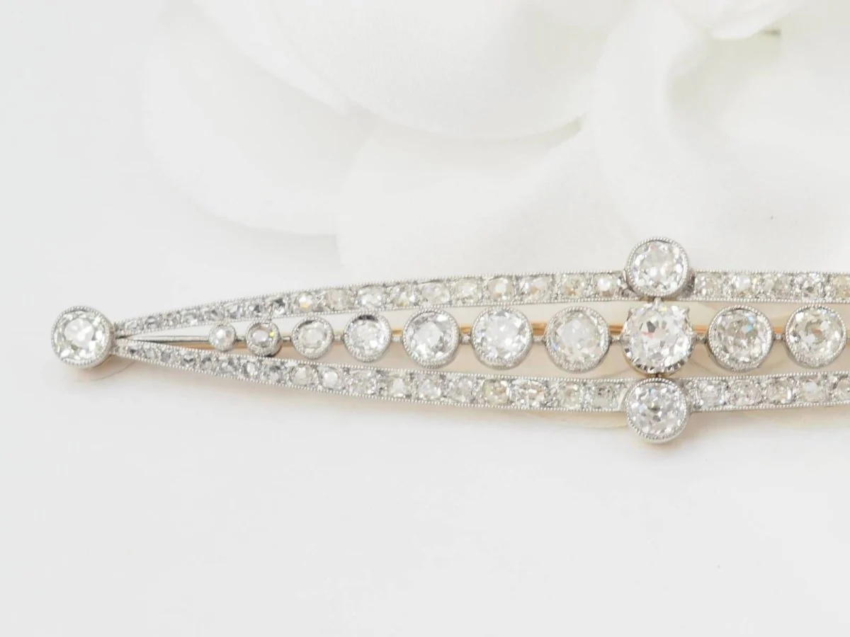 Brooch Art Deco in yellow gold and paltinium with diamonds - Image 6