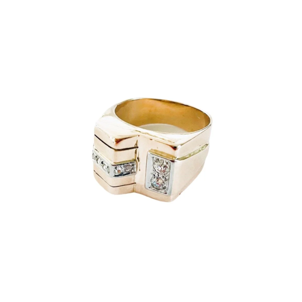 Tank ring in pink gold and diamonds - Image 3
