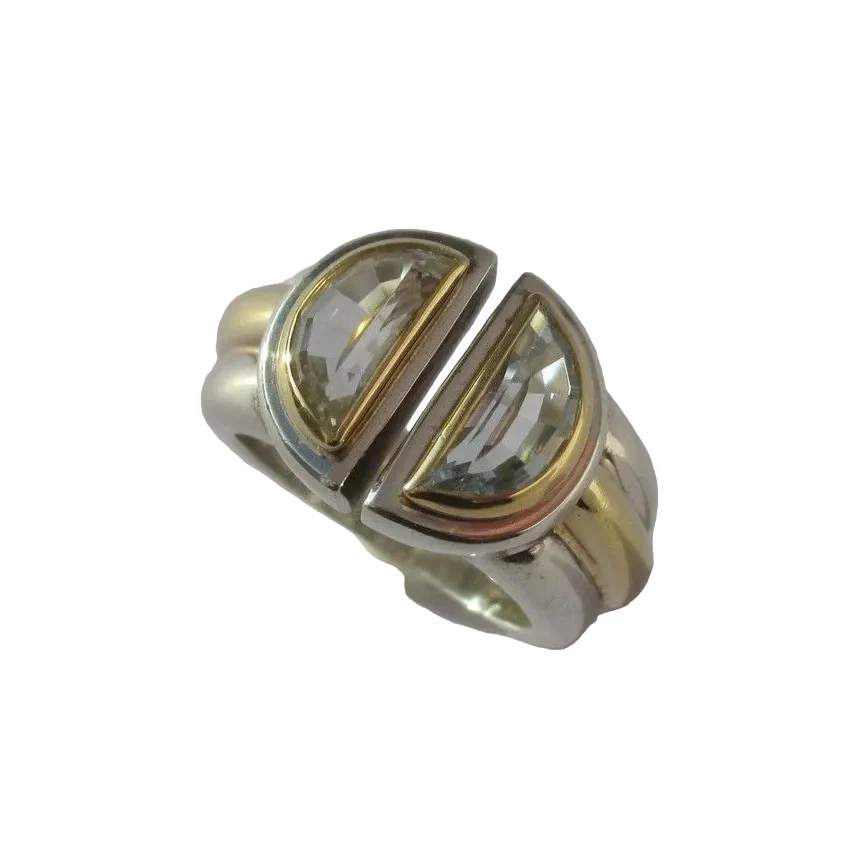 CHRISTOFLE ring 'Variations' 1986 yellow gold, silver, aquamarine - Image 4