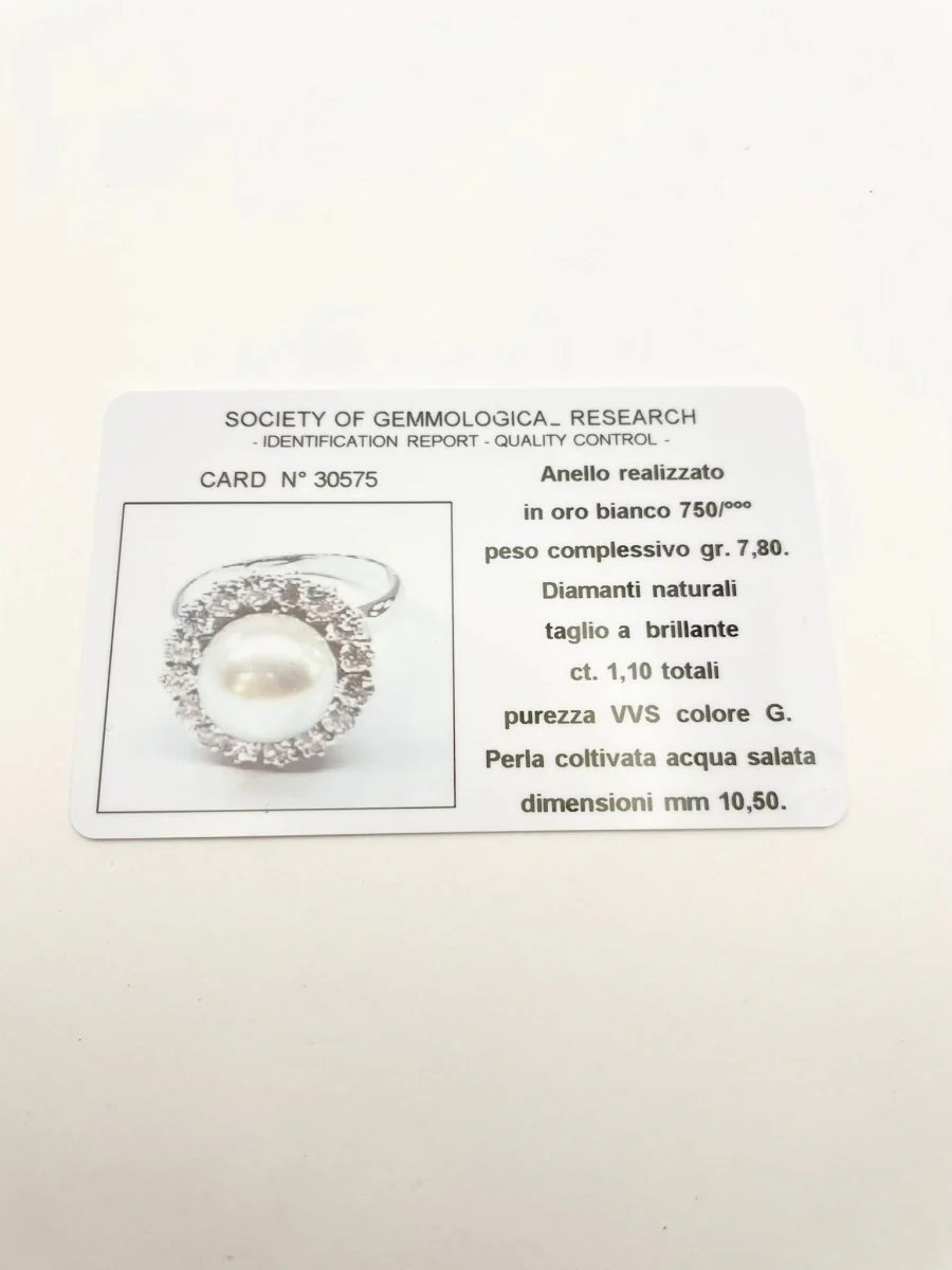 Ring at white gold, cultured pearl and diamonds - Image 6