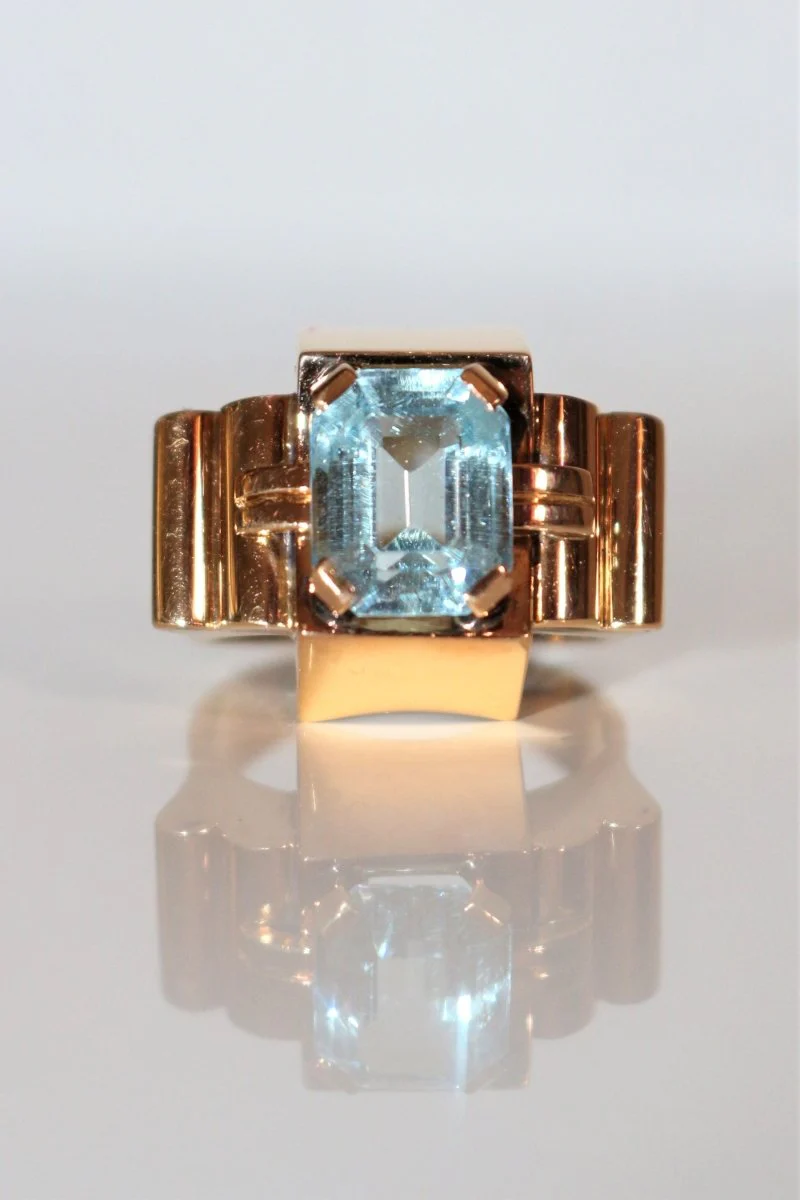 Tank Aquamarine ring yellow gold - Image 10