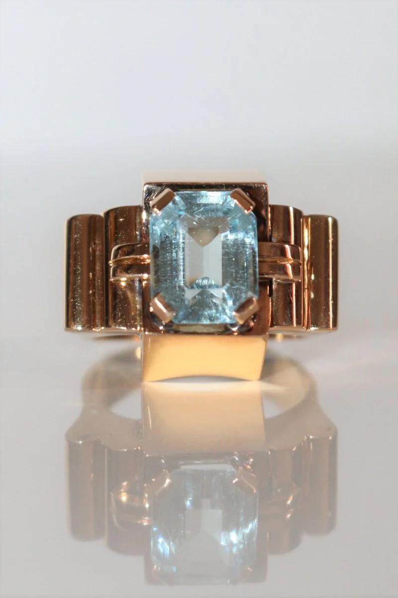 Tank Aquamarine ring yellow gold - Image 9