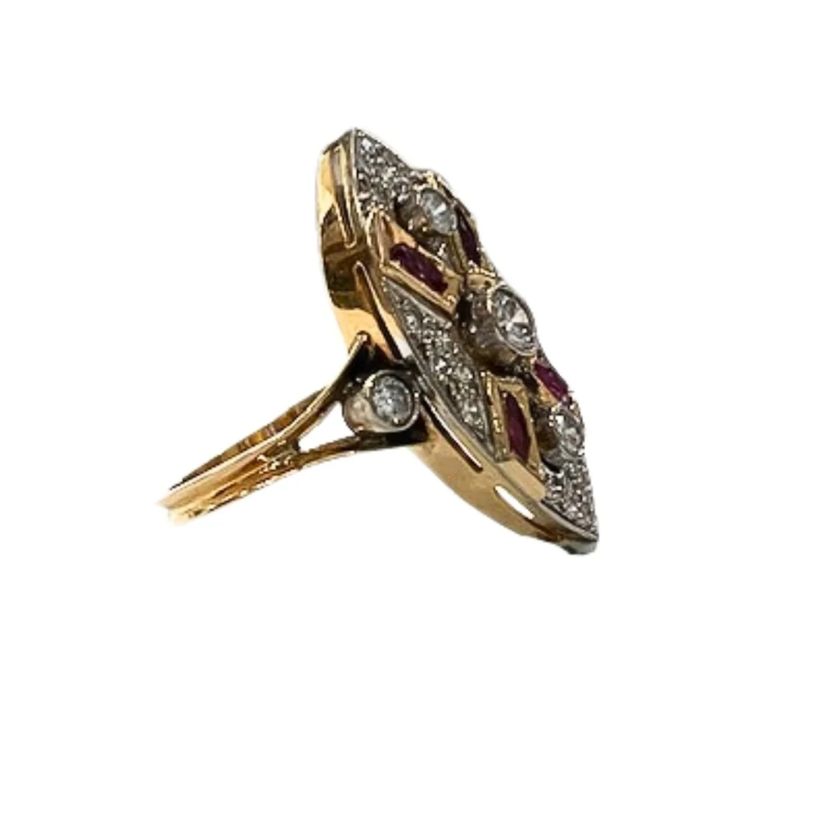 Marquise ring in yellow gold, rubies and diamonds - Image 4