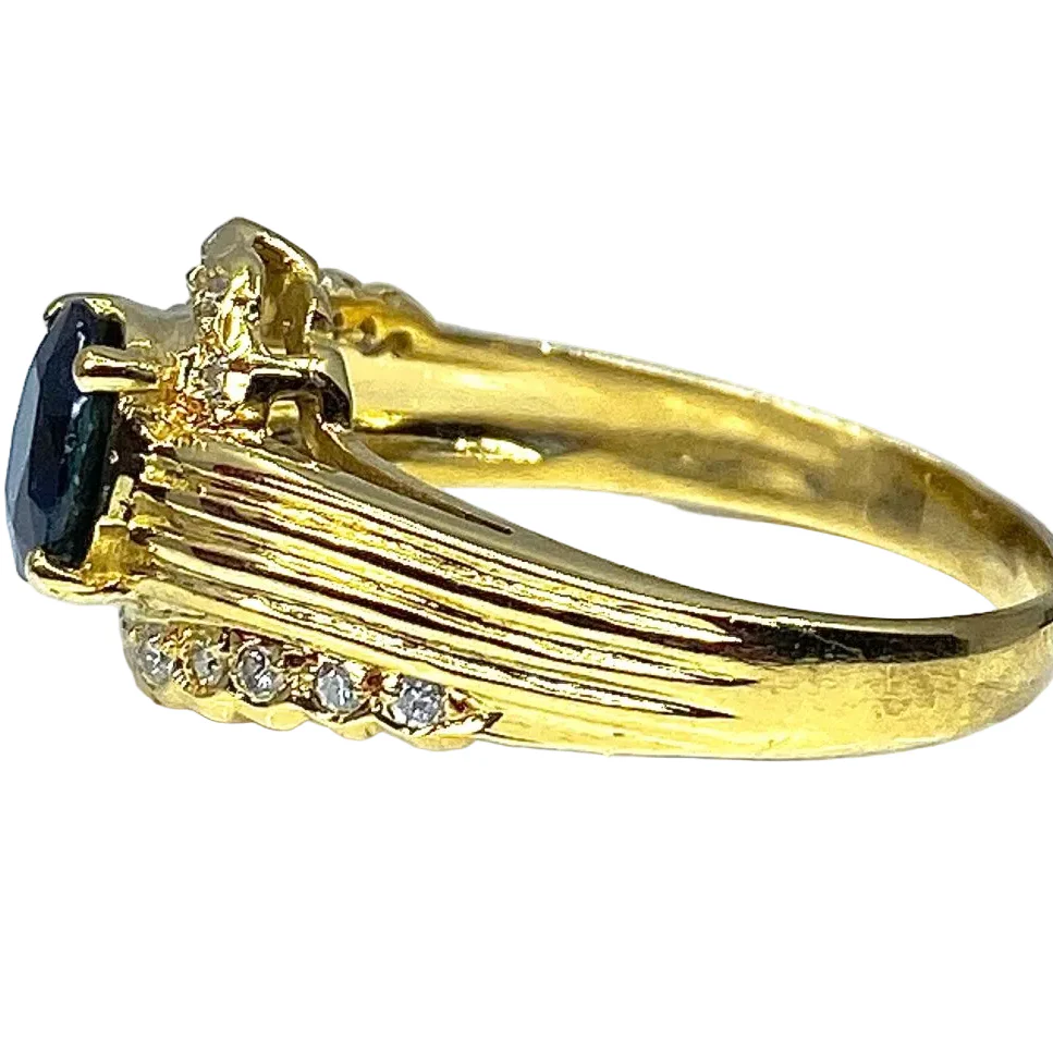 18k yellow gold sapphire and diamond ring - Image 4