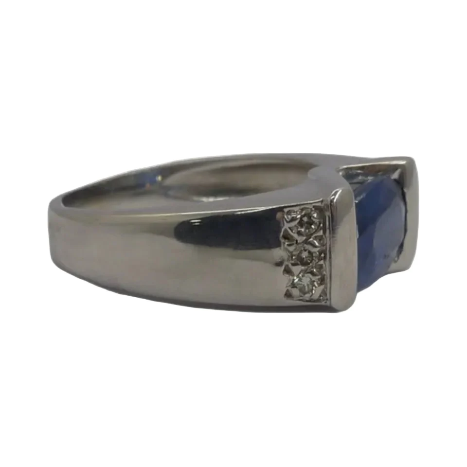 Ring in white gold, Sapphire, and diamonds - Image 5