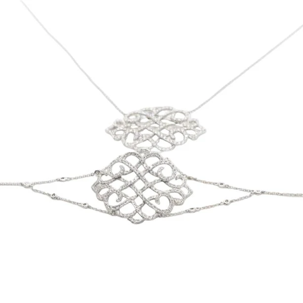 Bracelet jaseron mesh in white gold and diamond