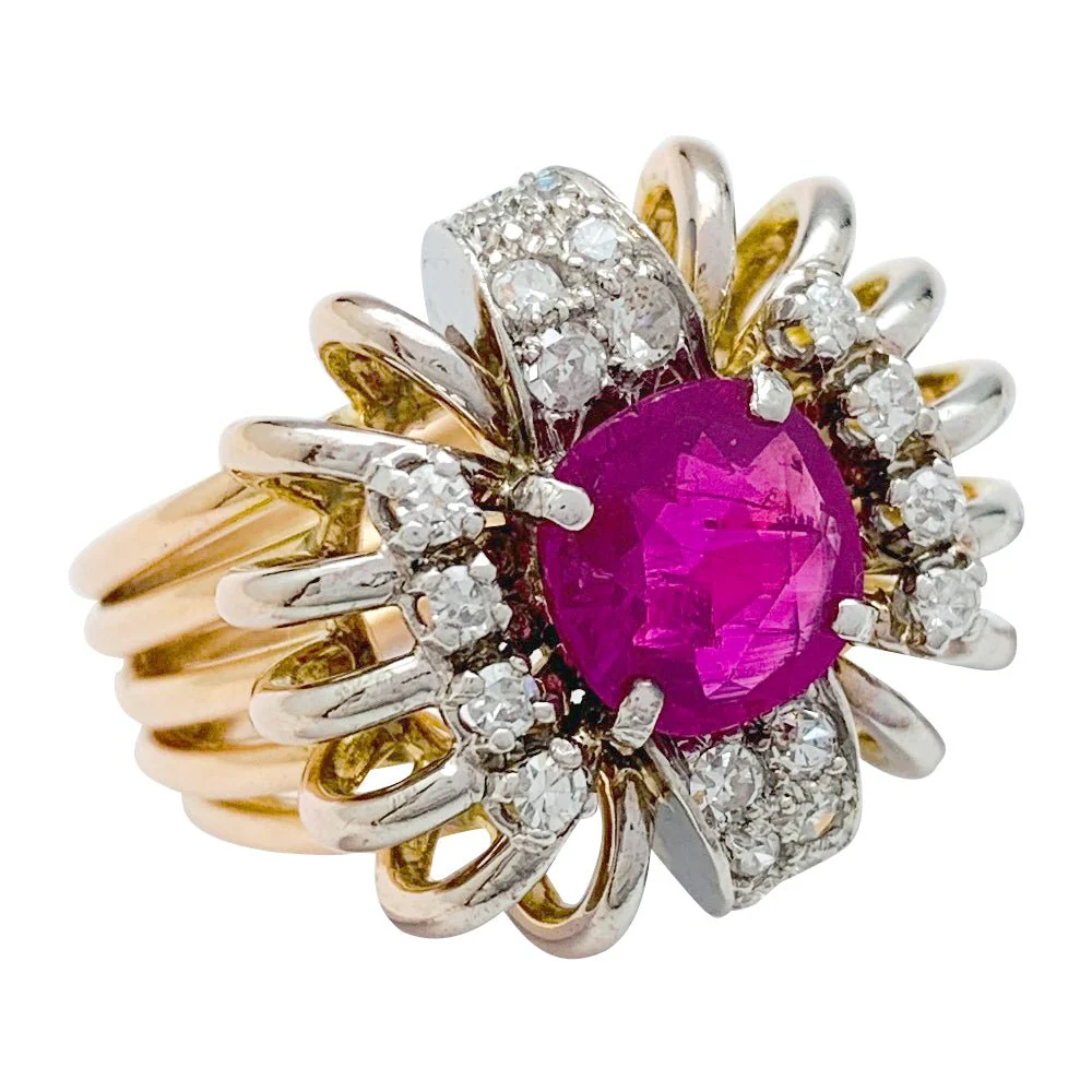1950 ring in pink gold, platinum, diamonds and rubies - Image 3