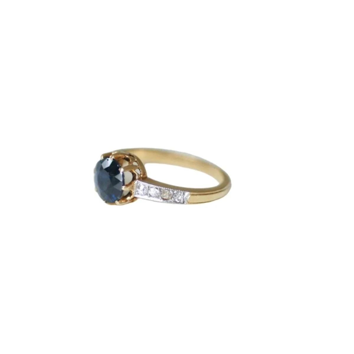 Ring Solitaire in yellow gold, paltinium, sapphire and diamonds - Image 3
