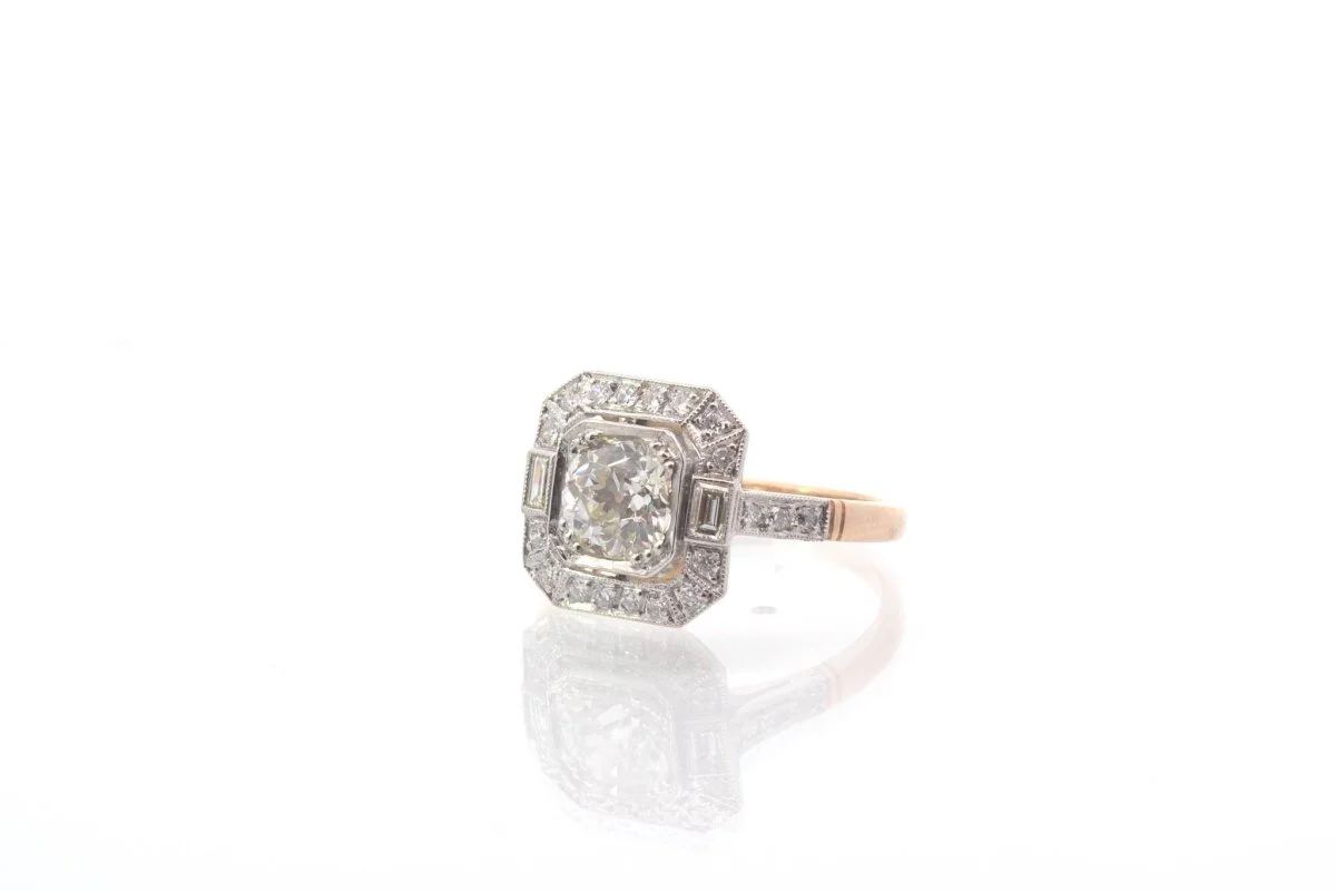 Art deco diamond ring in 18k yellow gold and platinum  - Image 3