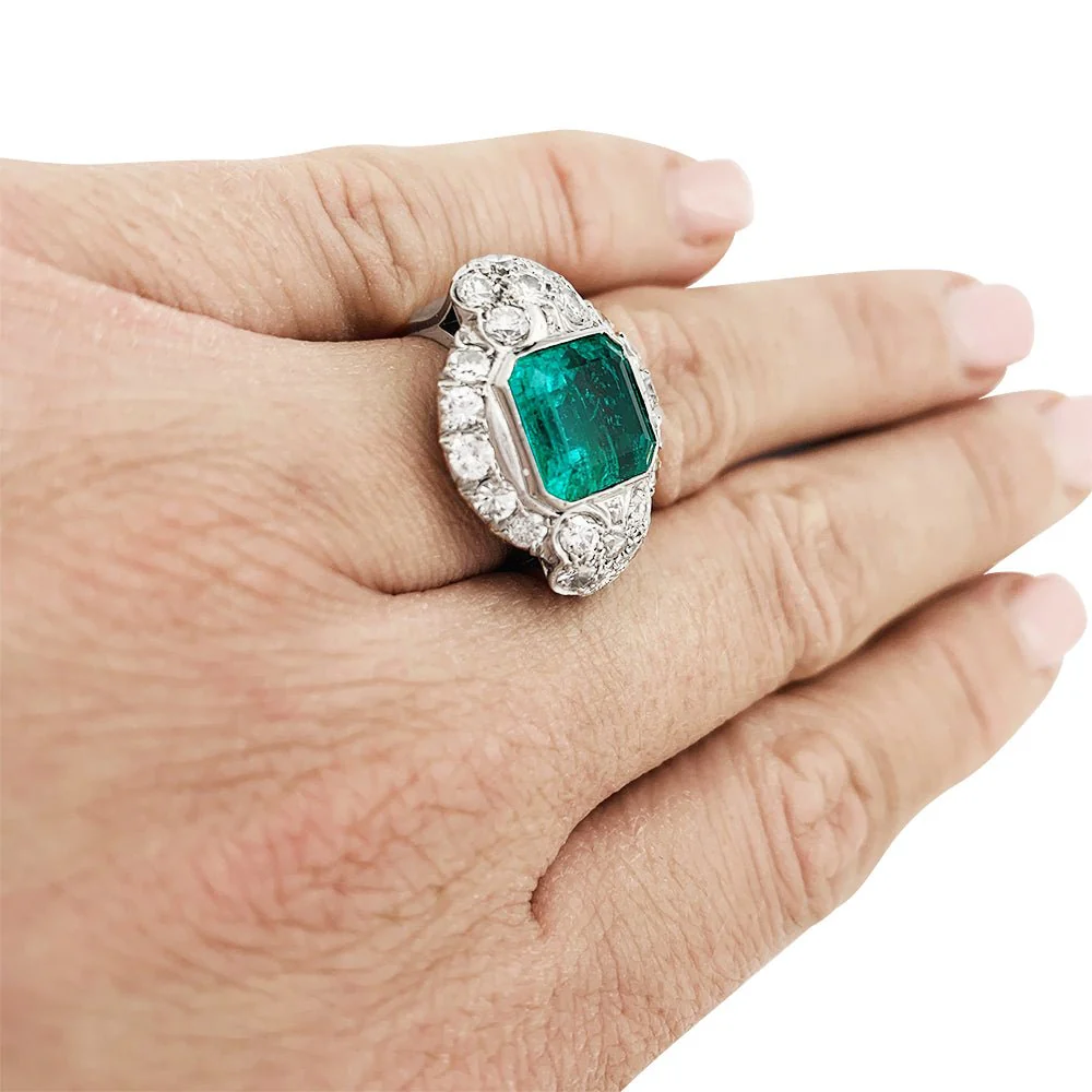 Art Deco ring in platinum, emerald and diamonds - Image 8