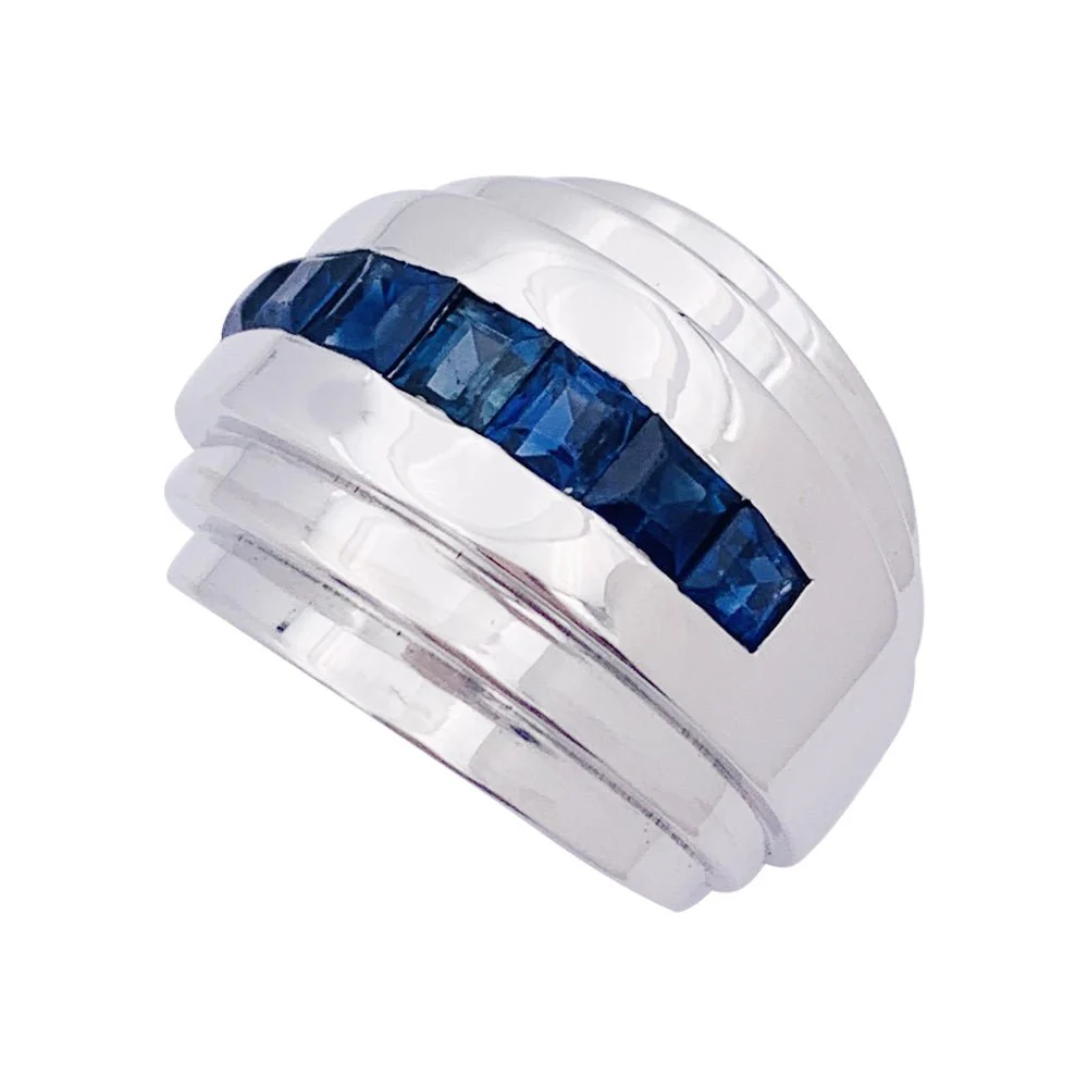 Art deco ring, platinum, calibrated sapphires. - Image 5