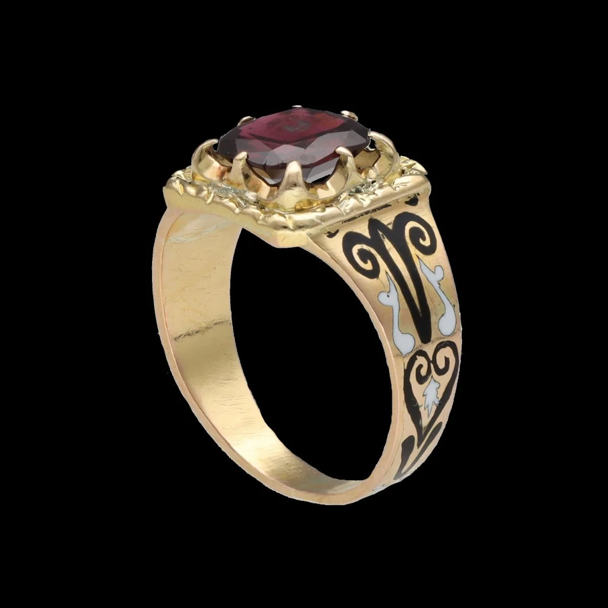 Ring Napoleon III signet ring in yellow gold 18K with enamel and garnet - Size 54 - Image 7
