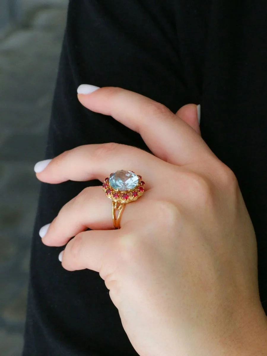 Ruby Aquamarine Cocktail Ring - Image 7