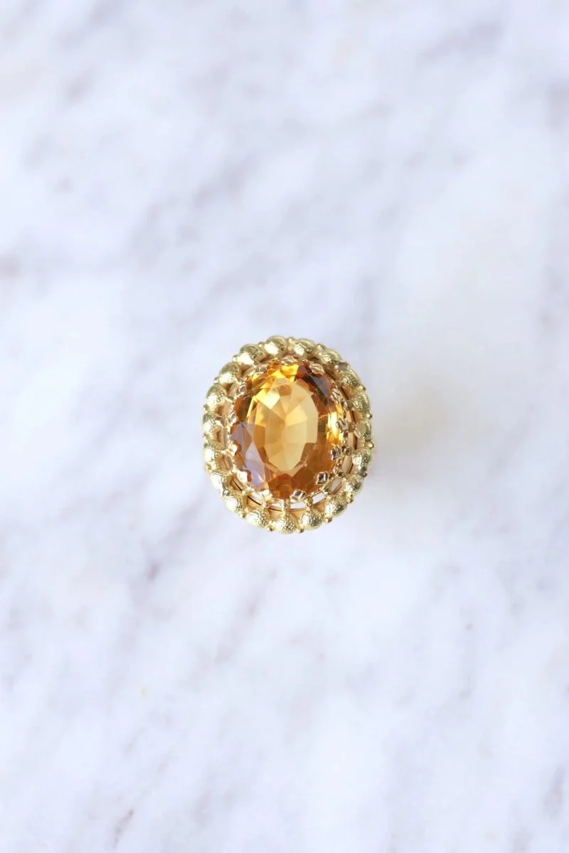 Old citrine cocktail ring in 18Kt yellow and green gold - Image 7