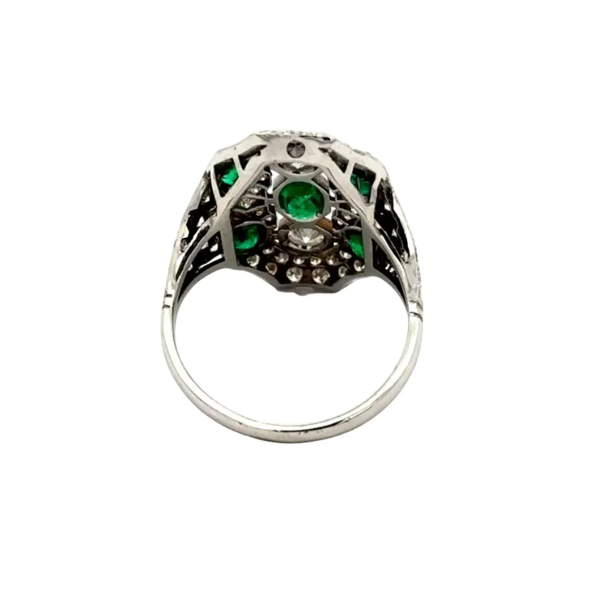 Ring Cocktail in white gold, emeralds and diamonds - Image 4