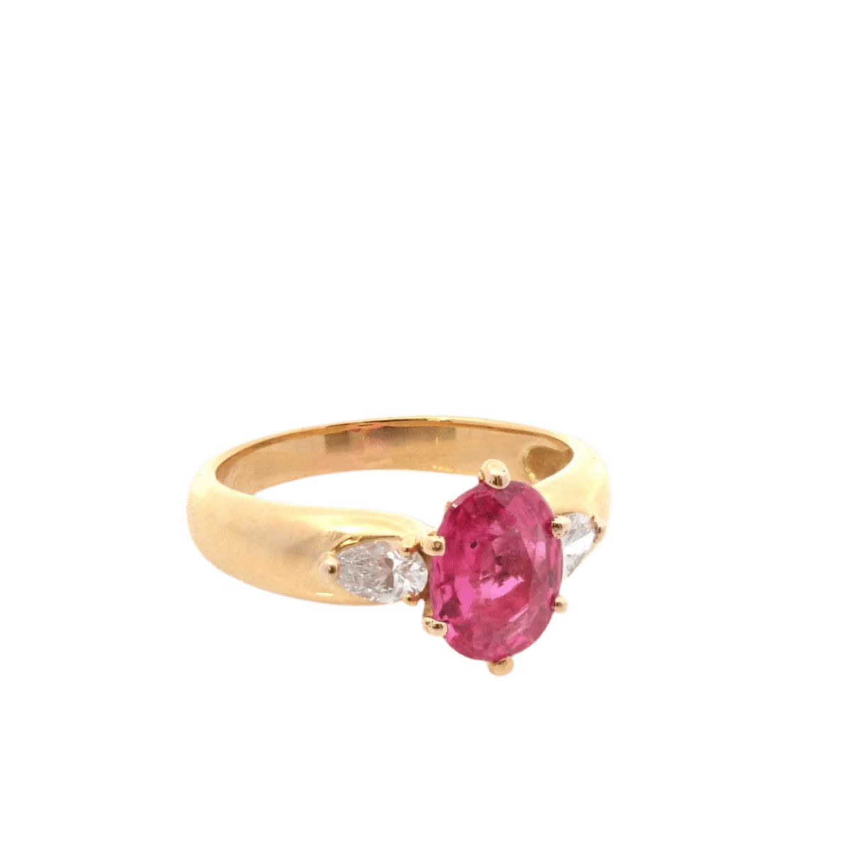 Ring Solitaire in yellow gold, ruby and diamonds - Image 4