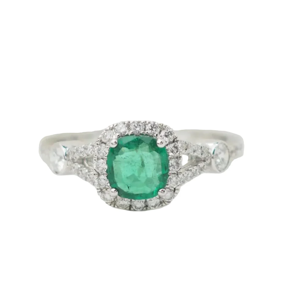Ring frame in white gold, emerald 0.61ct and diamonds