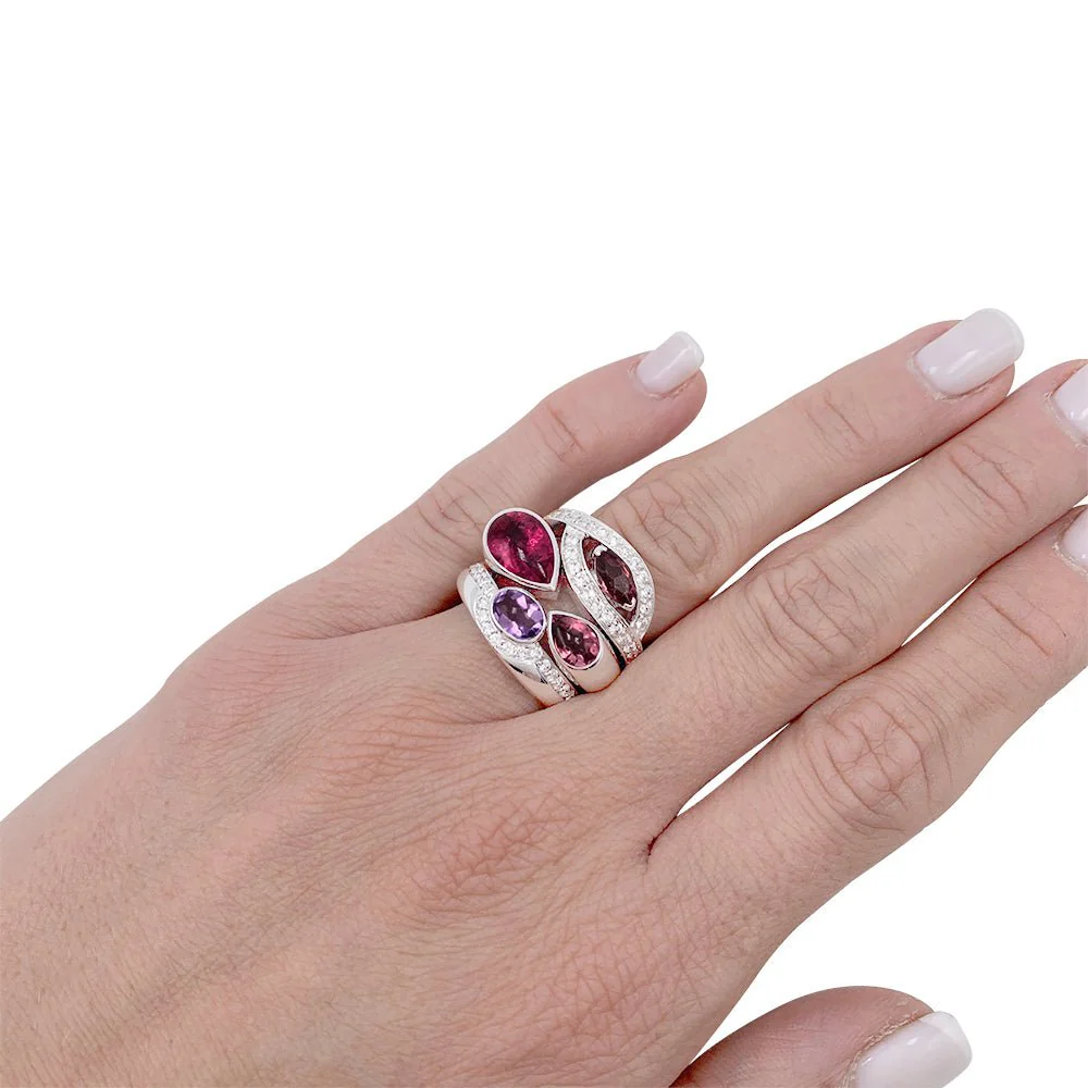 Fred ring, "Princess K", white gold, colored stones - Image 3