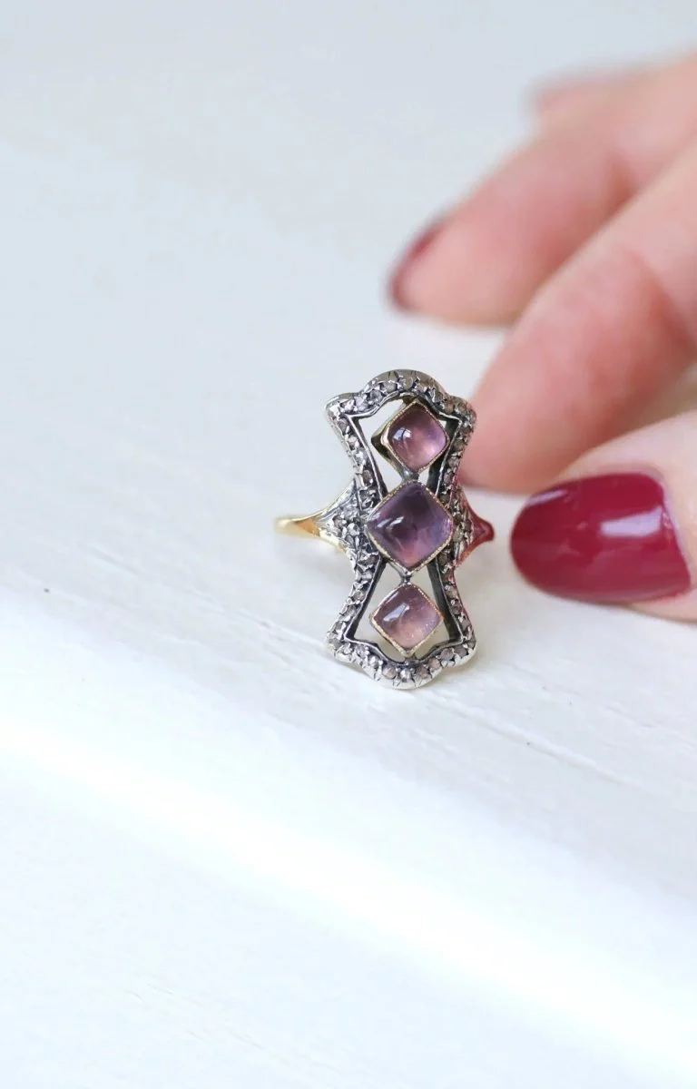 Amethyst and diamond marquise ring - Image 8