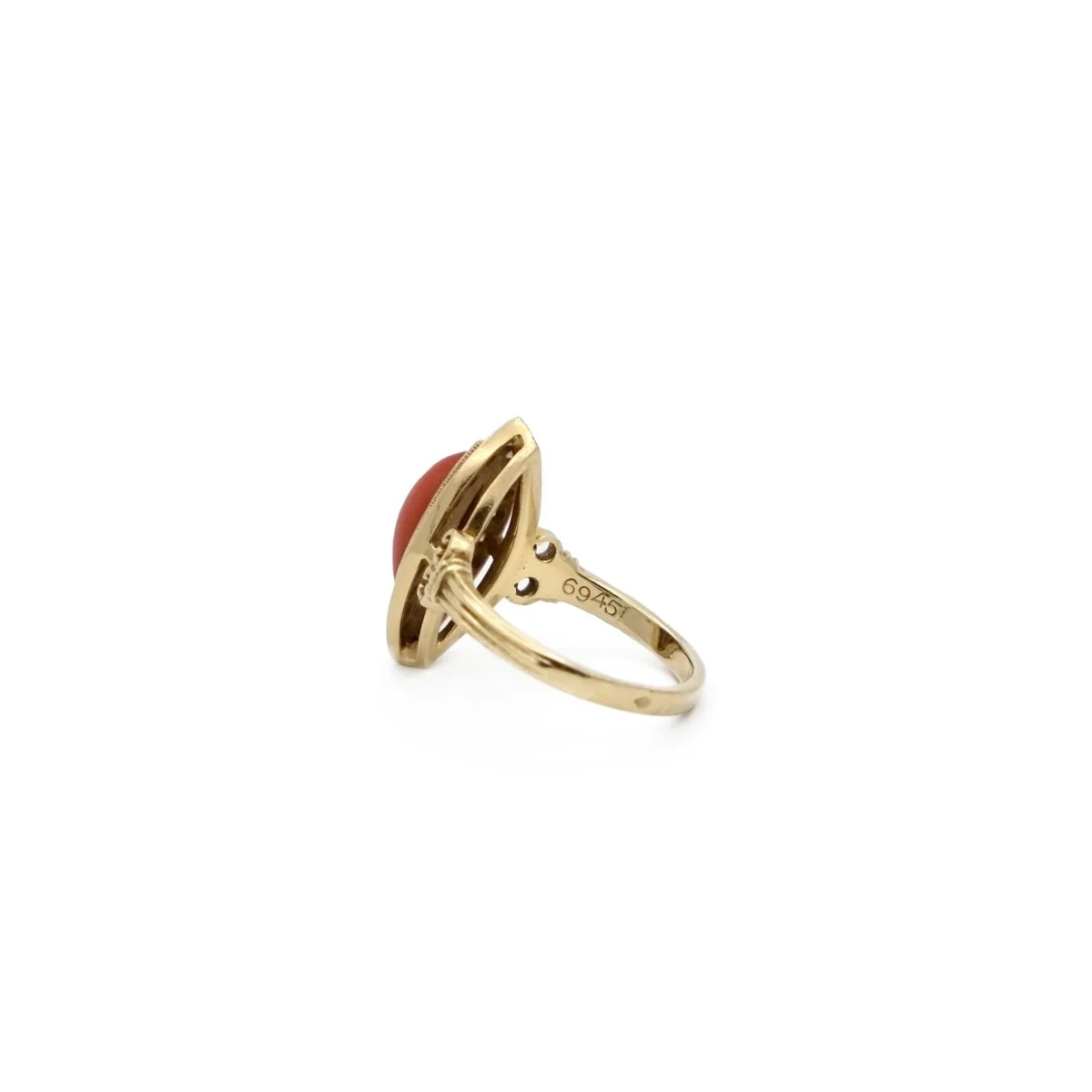 Ring marquise in yellow gold and coral - Image 7