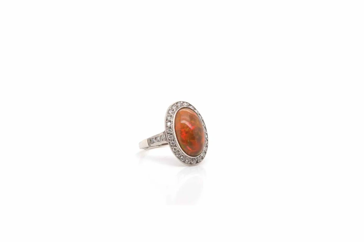 Fire opal and diamond ring in platinum - Image 3