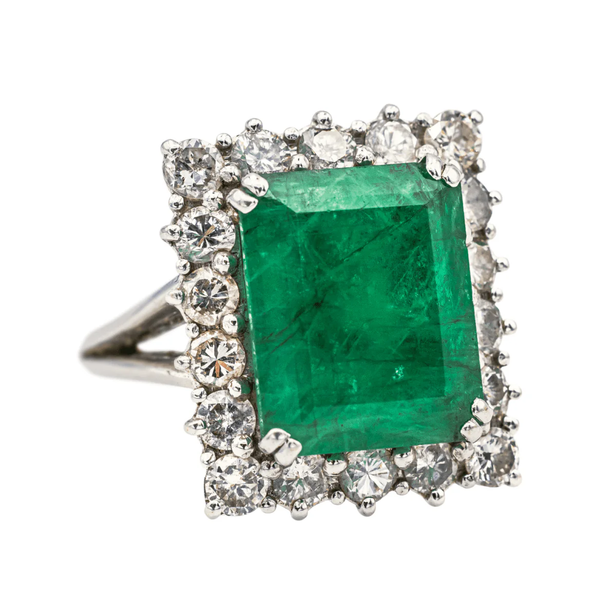 Ring at white gold, emerald and diamonds - Image 5