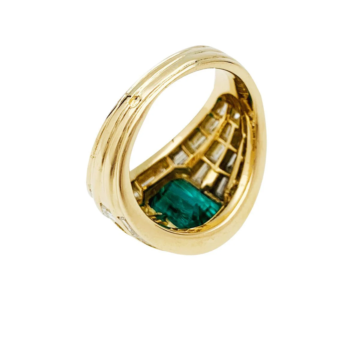 Yellow gold ring, 2.86 carat emerald, baguette diamonds - Image 4