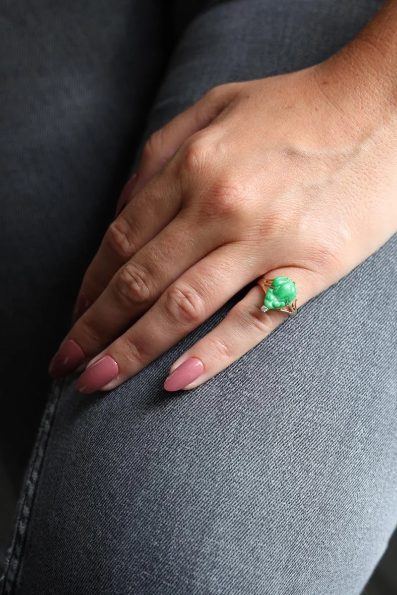 Yellow Gold Jade Jadeite Ring - Image 2