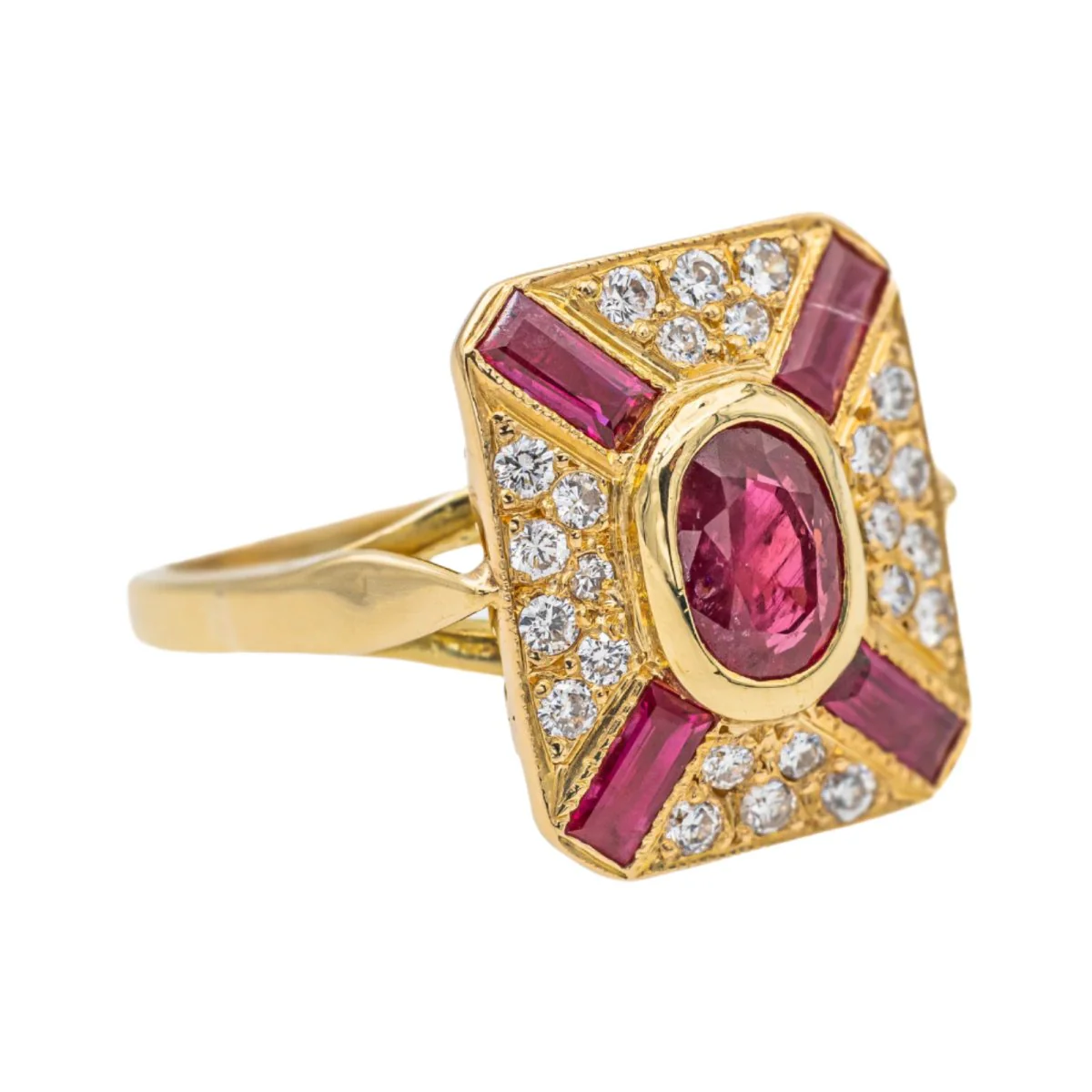 Yellow gold, ruby ​​and diamond ring - Image 6