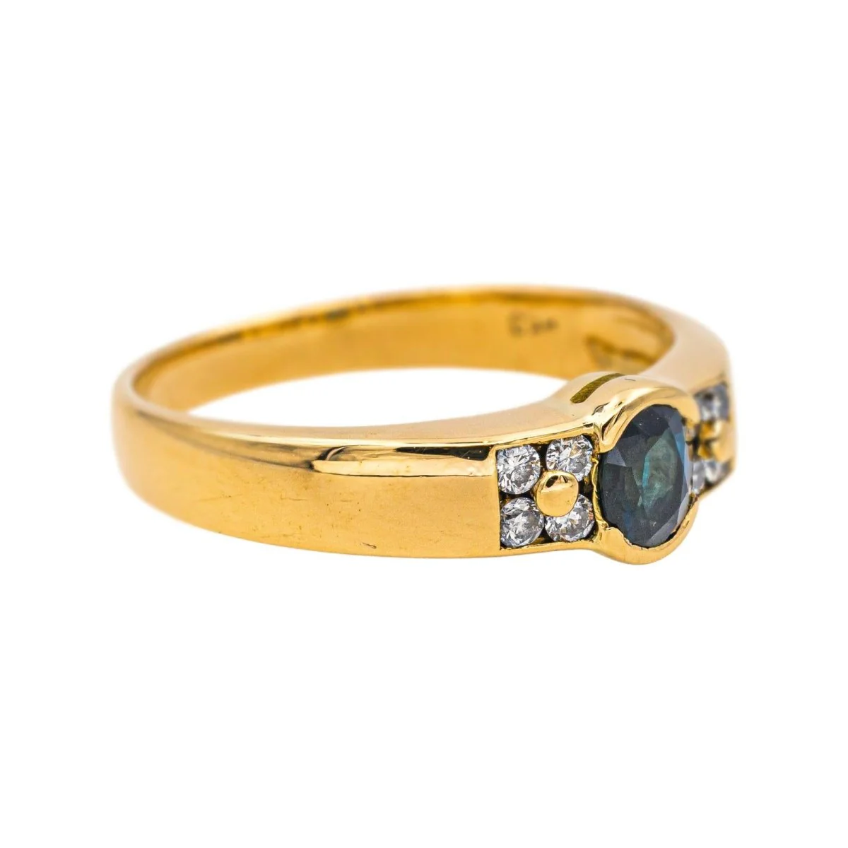 Solitaire ring in yellow gold, sapphire and diamonds - Image 6