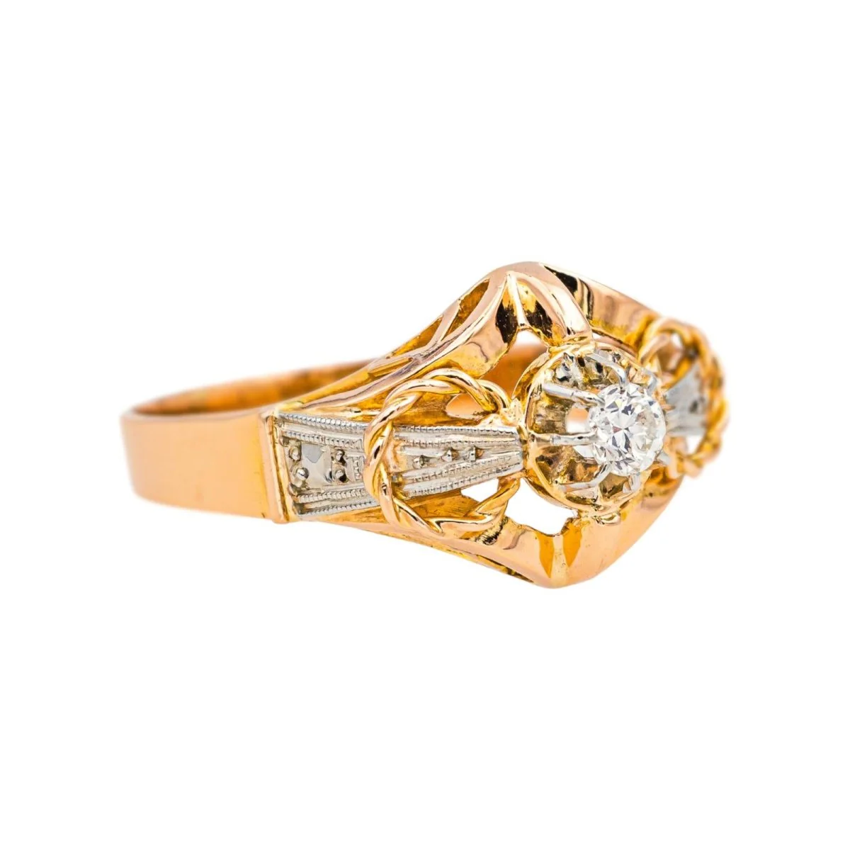 Tank ring in rose gold, white gold and diamond - Image 6
