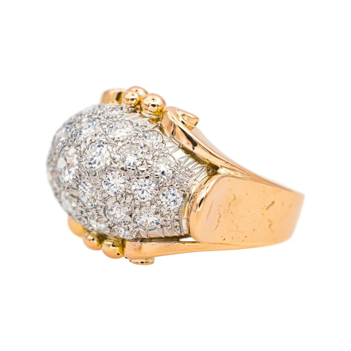 Dome ring in rose gold, platinum and diamonds - Image 4