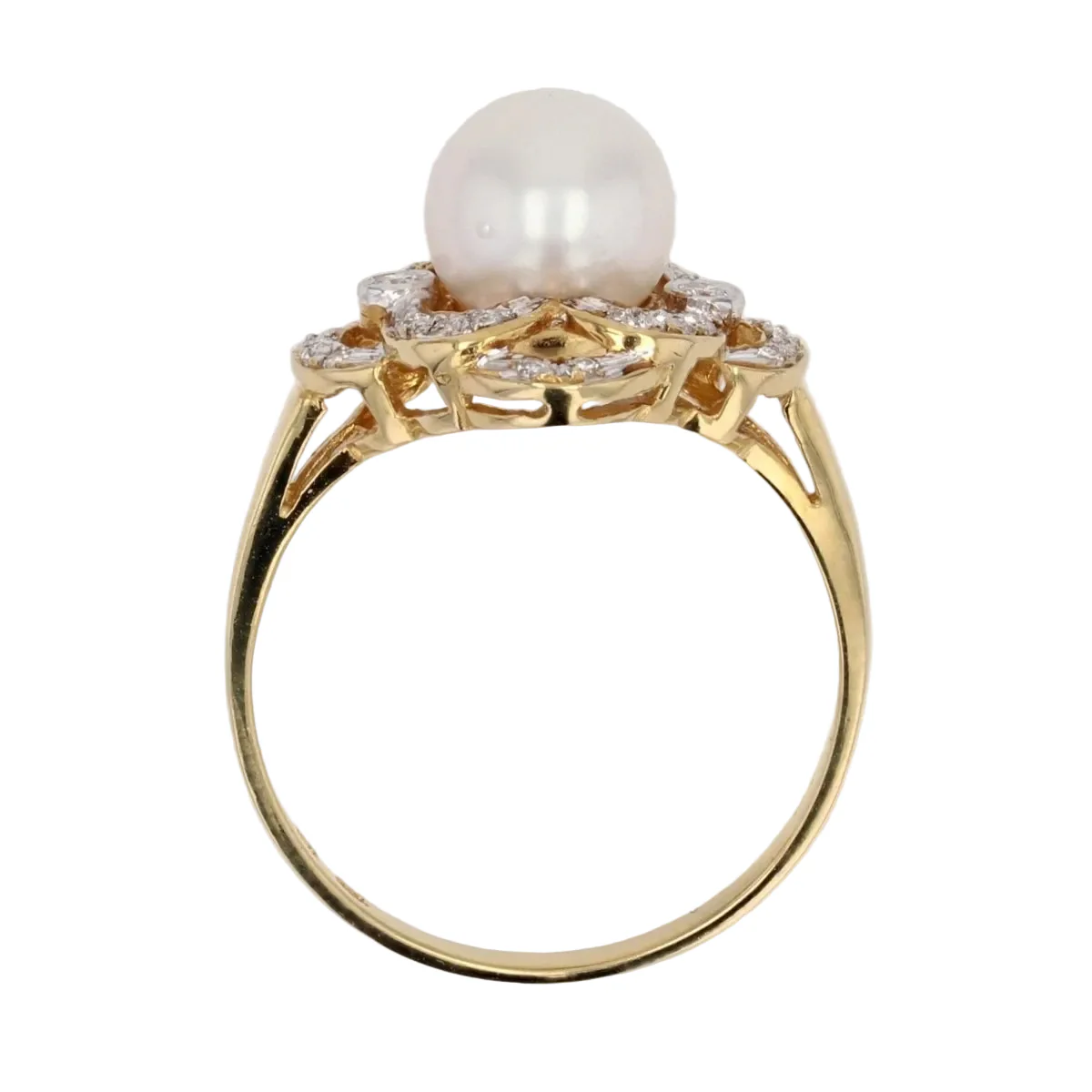 Daisy ring in yellow gold, pearl and diamonds - Image 6